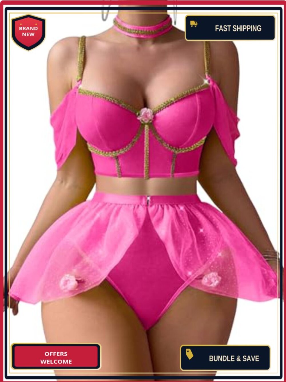Princess Costume Lingerie Set Crop Top Panty Choker Roleplay